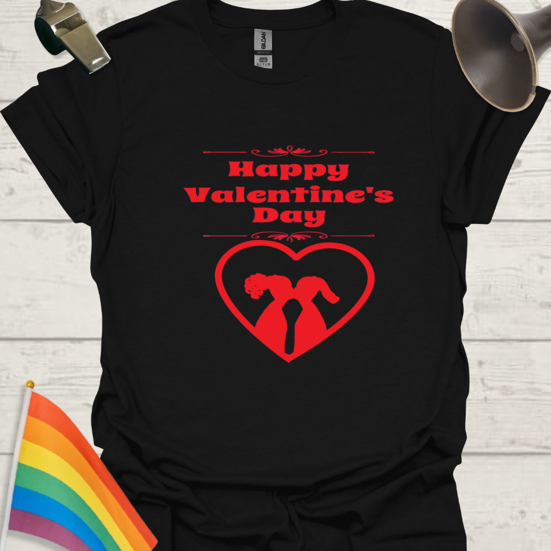 LGBT Love T-Shirt - Happy Valentine's day Lesbian Couple kiss, red heart