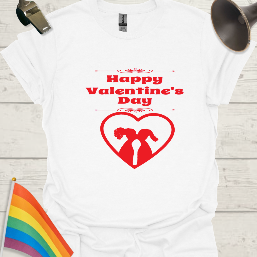 LGBT Love T-Shirt - Happy Valentine's day Lesbian Couple kiss, red heart