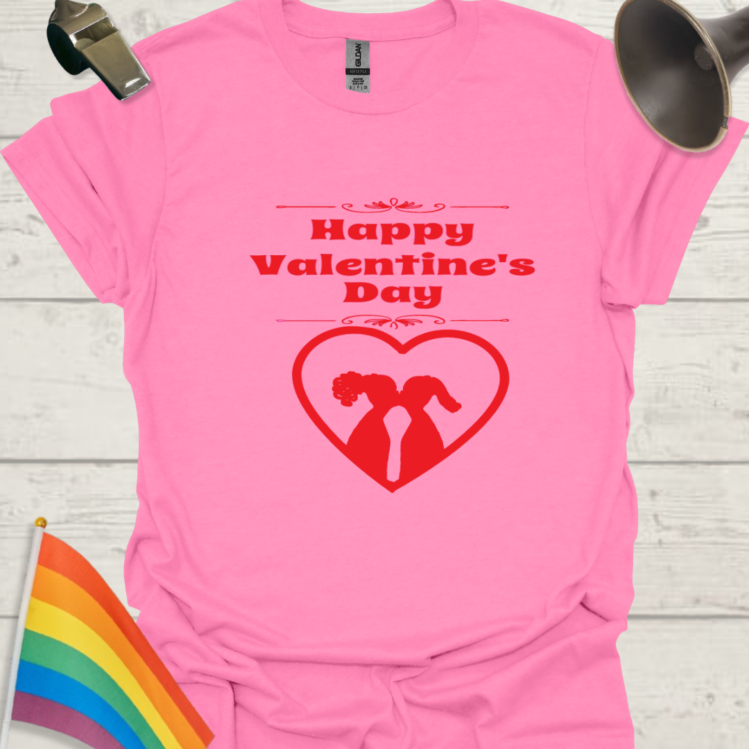 LGBT Love T-Shirt - Happy Valentine's day Lesbian Couple kiss, red heart