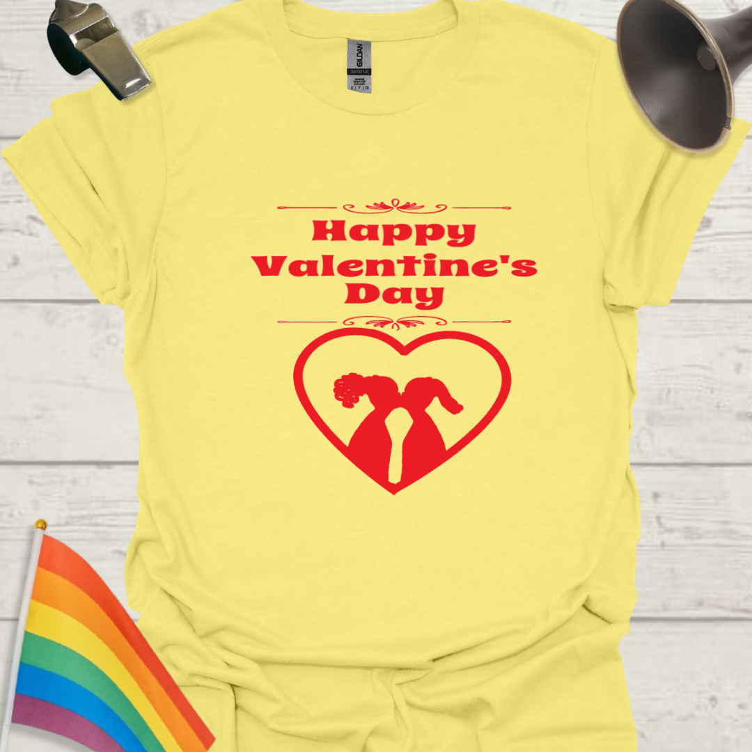 LGBT Love T-Shirt - Happy Valentine's day Lesbian Couple kiss, red heart