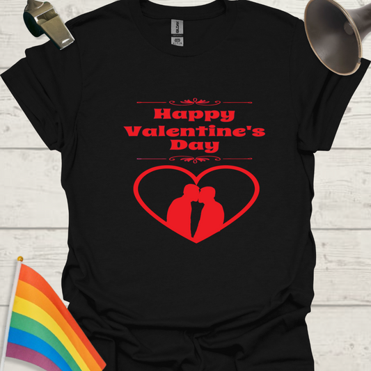 LGBT Love T-Shirt - Happy Valentine's day Gay Couple kiss, red heart