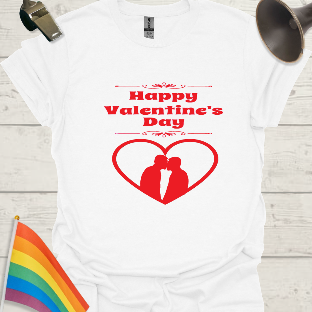 LGBT Love T-Shirt - Happy Valentine's day Gay Couple kiss, red heart