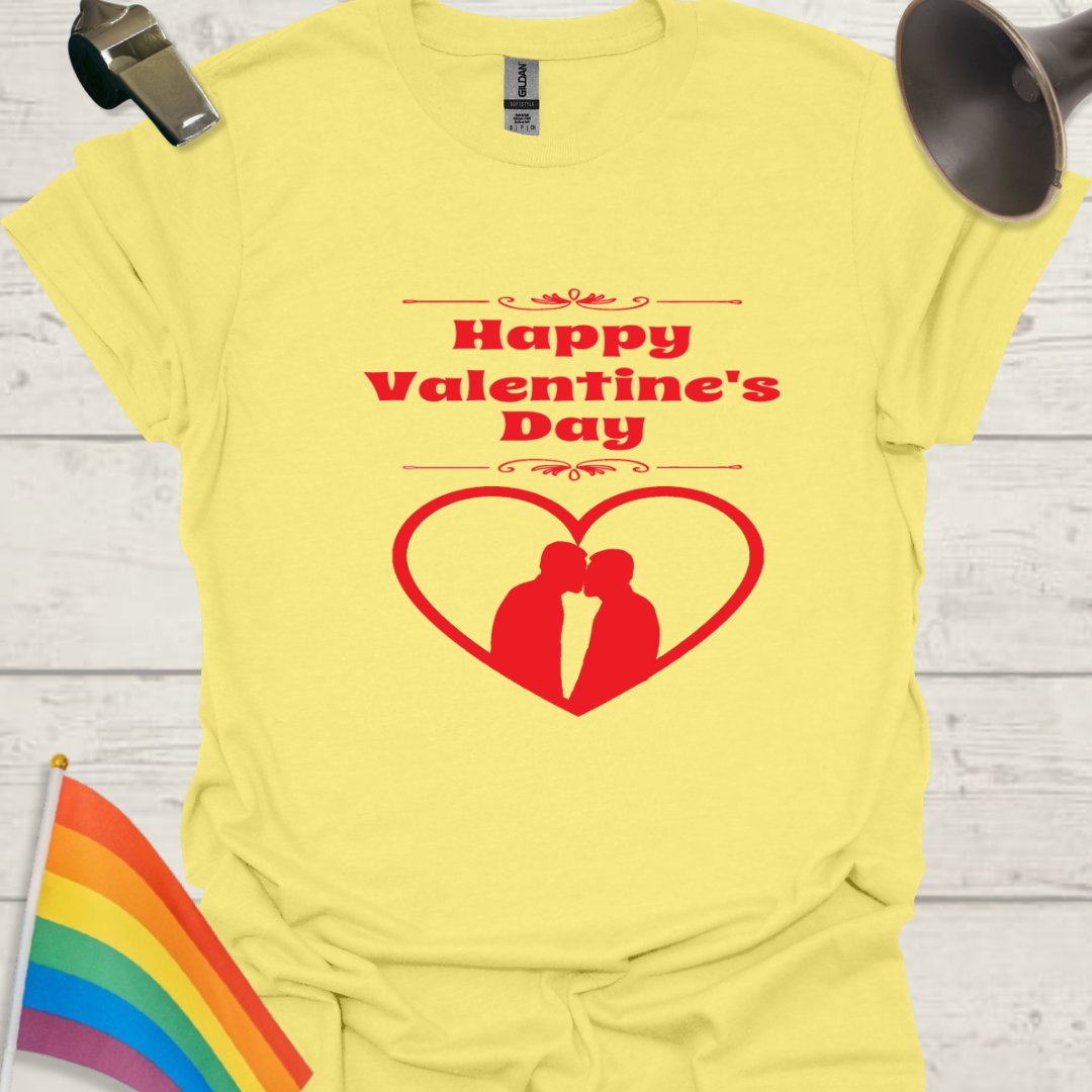 LGBT Love T-Shirt - Happy Valentine's day Gay Couple kiss, red heart