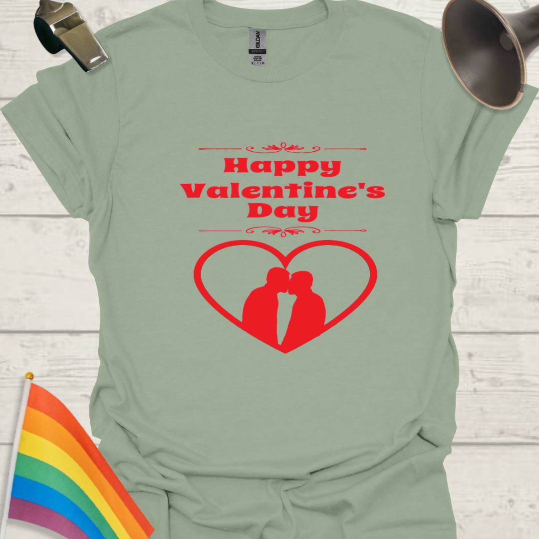 LGBT Love T-Shirt - Happy Valentine's day Gay Couple kiss, red heart