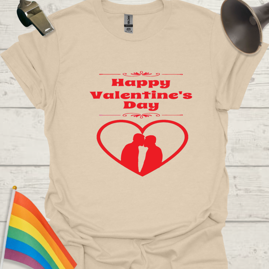 LGBT Love T-Shirt - Happy Valentine's day Gay Couple kiss, red heart