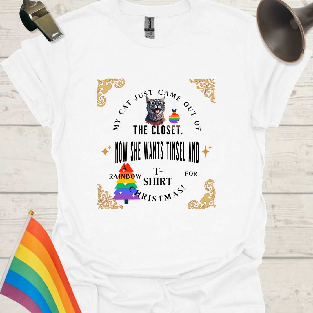LGBT - My cat just came out of the closet. Now she wants tinsel and a rainbow t-shirt for Christmas!