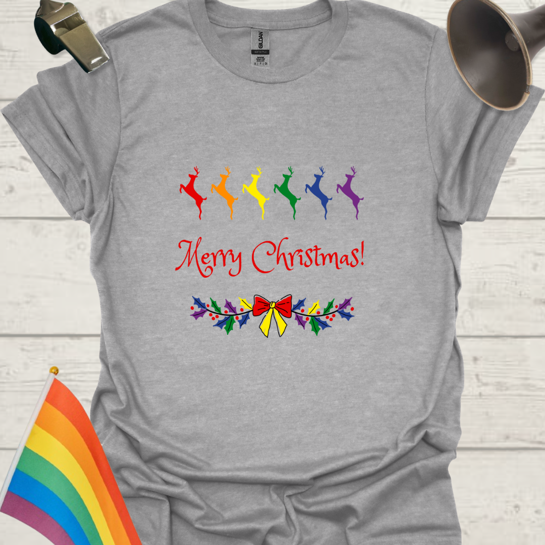 LGBTQ - Rainbow Deer Merry Christmas T-Shirt