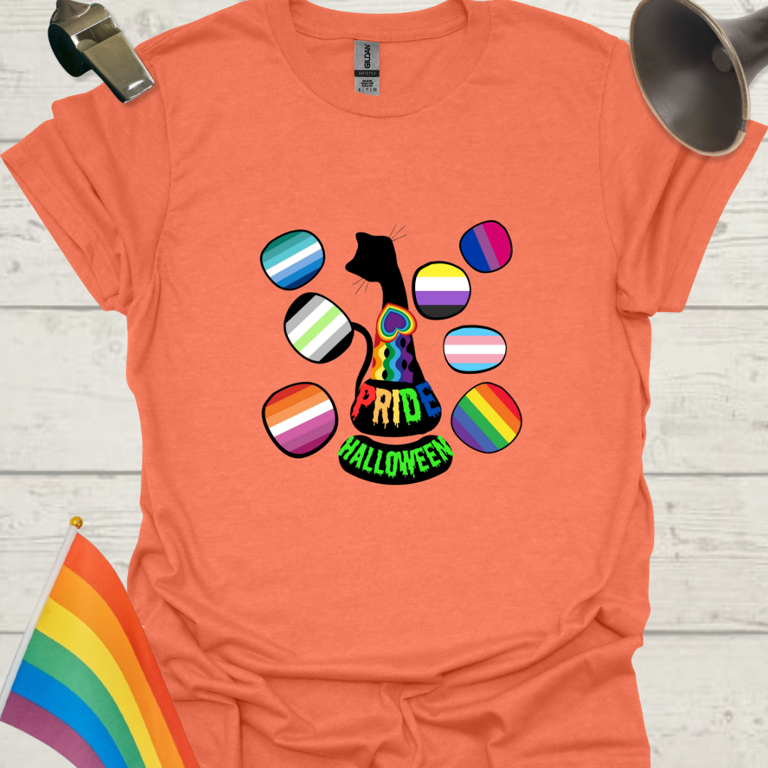 Halloween LGBT Pride Flag Black Cat T-Shirt