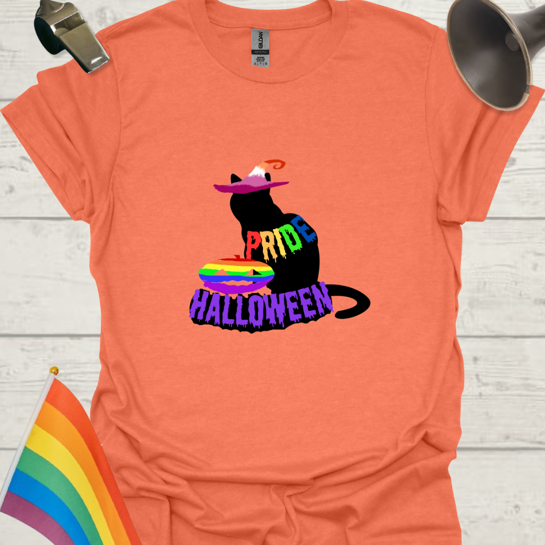 Unisex T-Shirt LGBT Pride Halloween Black Cat with Lesbian Witch Hat