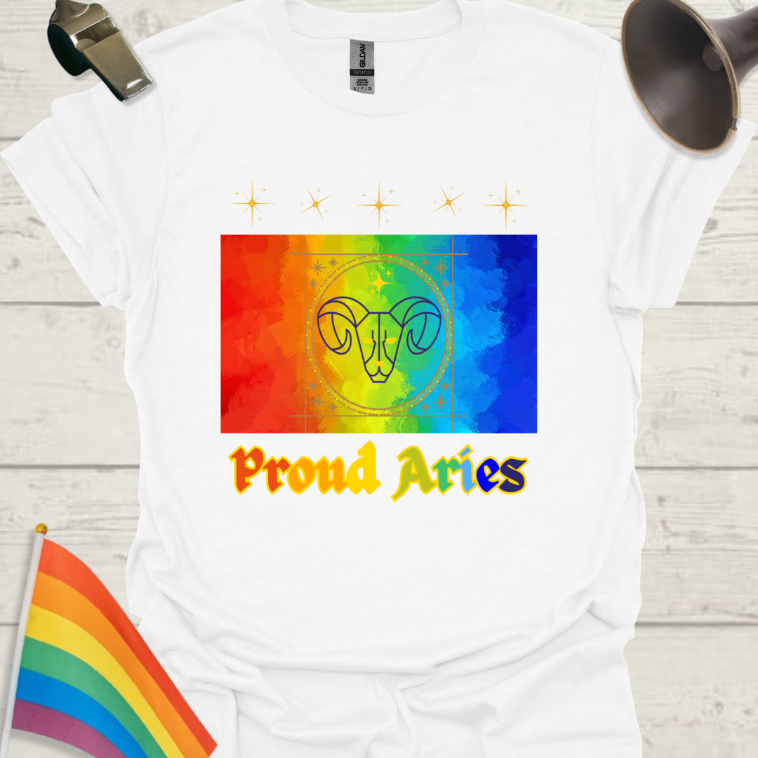 LGBT Rainbow Proud Aries Zodiac Sign T-Shirt