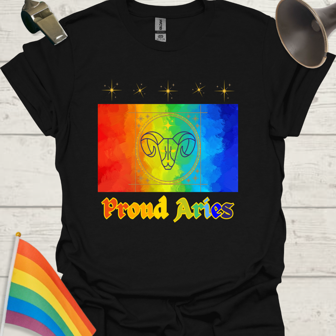 LGBT Rainbow Proud Aries Zodiac Sign T-Shirt