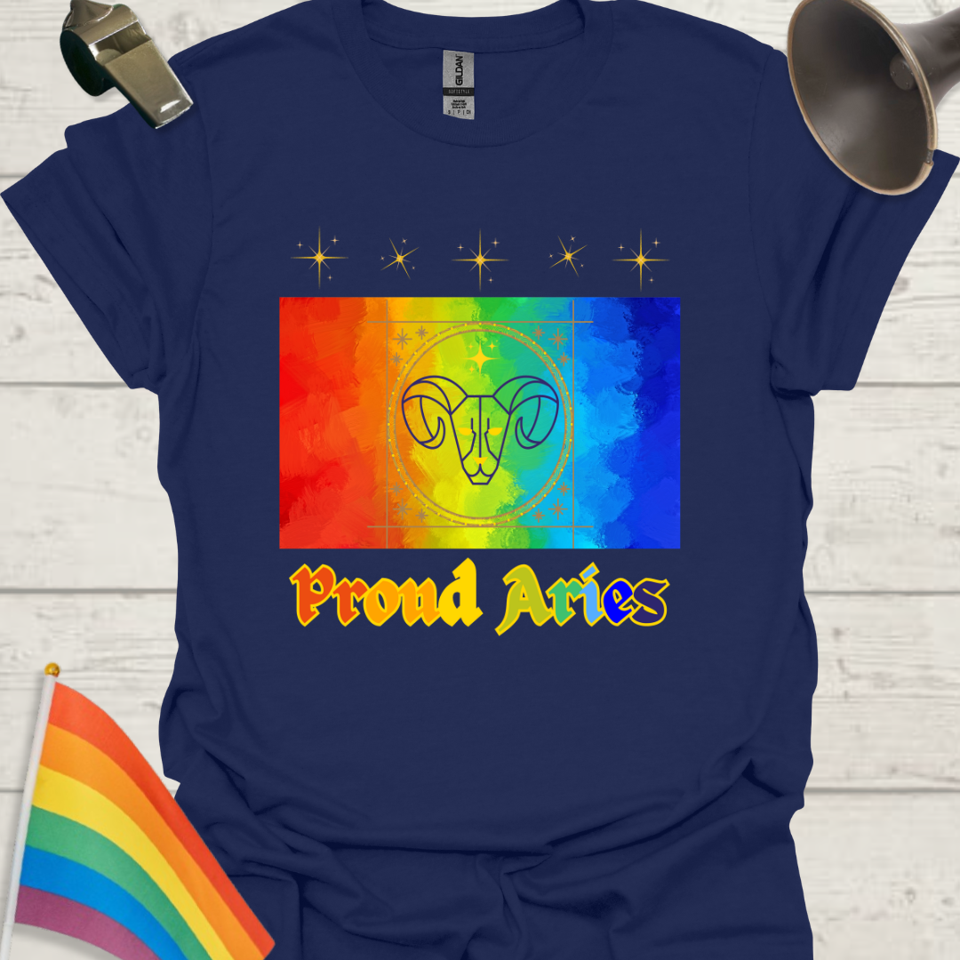 LGBT Rainbow Proud Aries Zodiac Sign T-Shirt