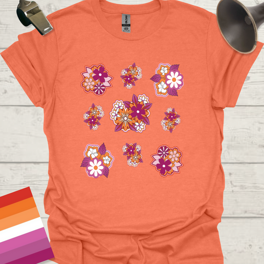 LGBT Lesbian Pride Flag Colors Floral Pattern T-Shirt