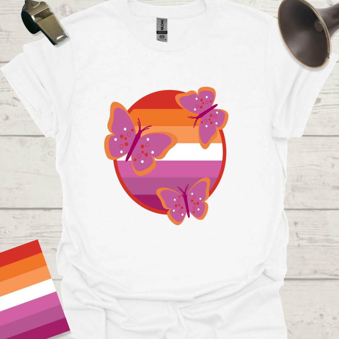 Lesbian Pride Flag Sphere Butterflies T-Shirt
