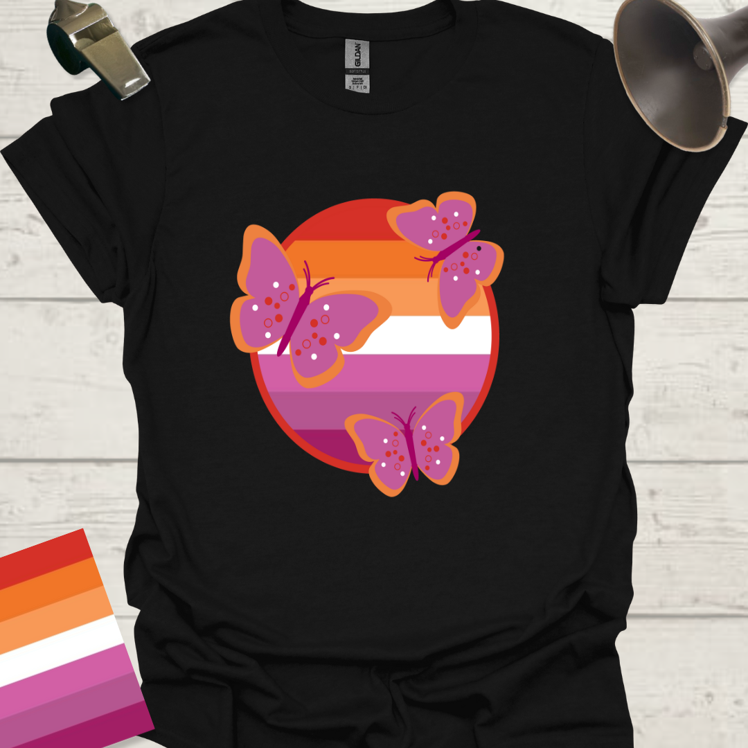 Lesbian Pride Flag Sphere Butterflies T-Shirt