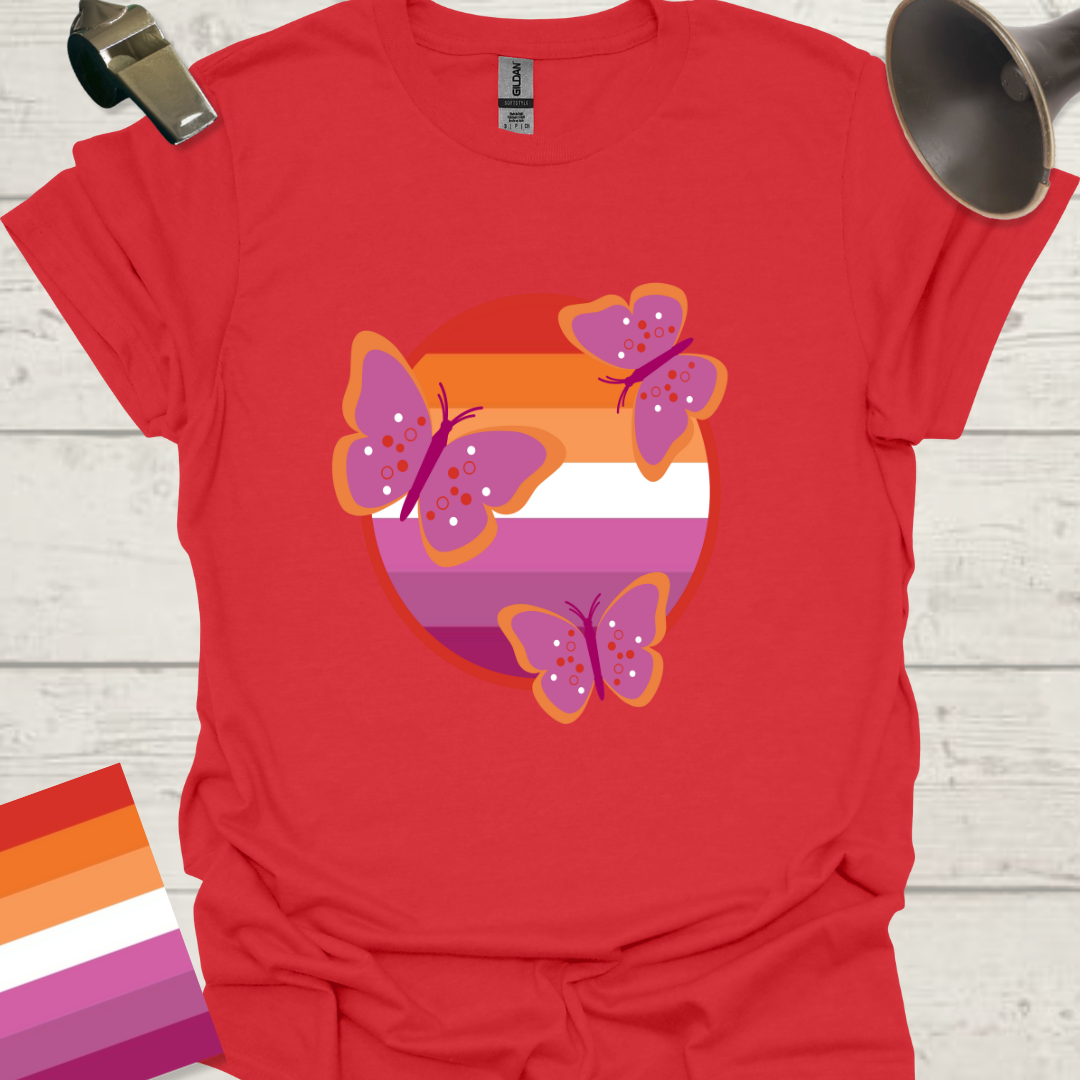 Lesbian Pride Flag Sphere Butterflies T-Shirt