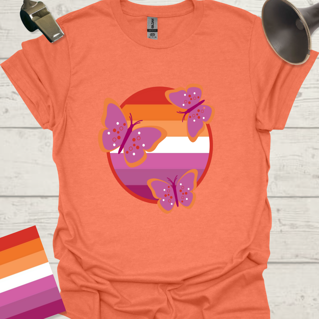 Lesbian Pride Flag Sphere Butterflies T-Shirt
