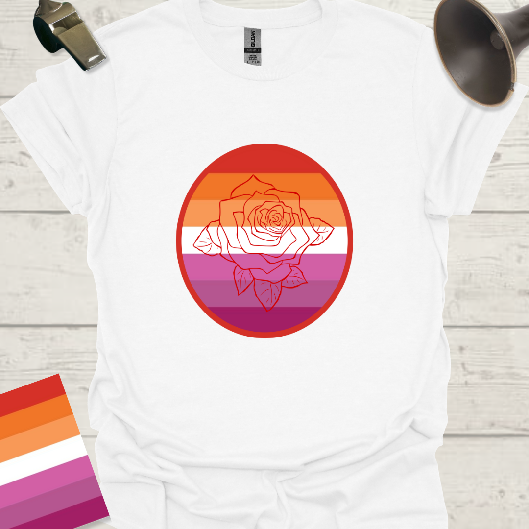 Lesbian Pride Flag Sphere Red Rose T-Shirt