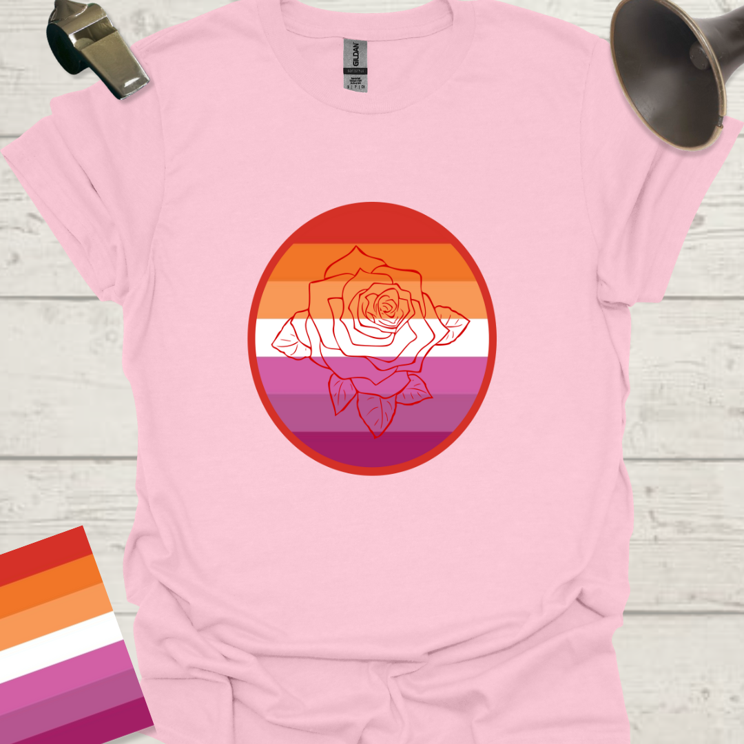 Lesbian Pride Flag Sphere Red Rose T-Shirt