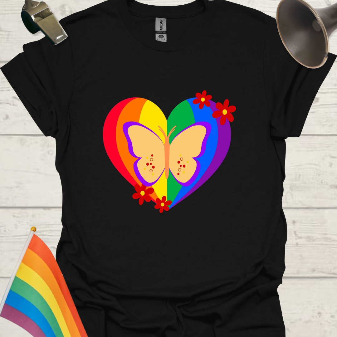 LGBT Pride Heart Butterfly and Flowers T-Shirt