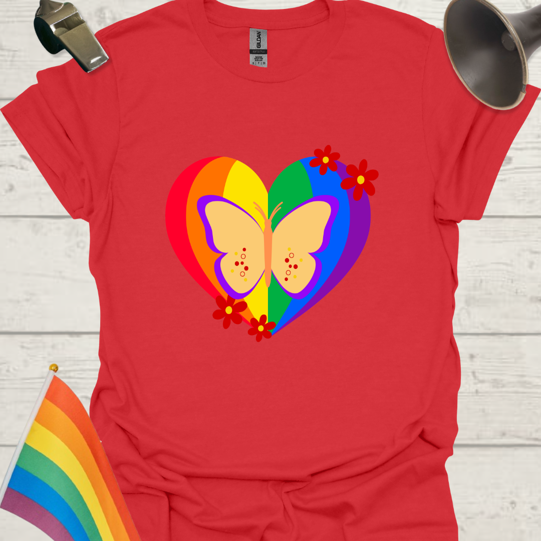 LGBT Pride Heart Butterfly and Flowers T-Shirt
