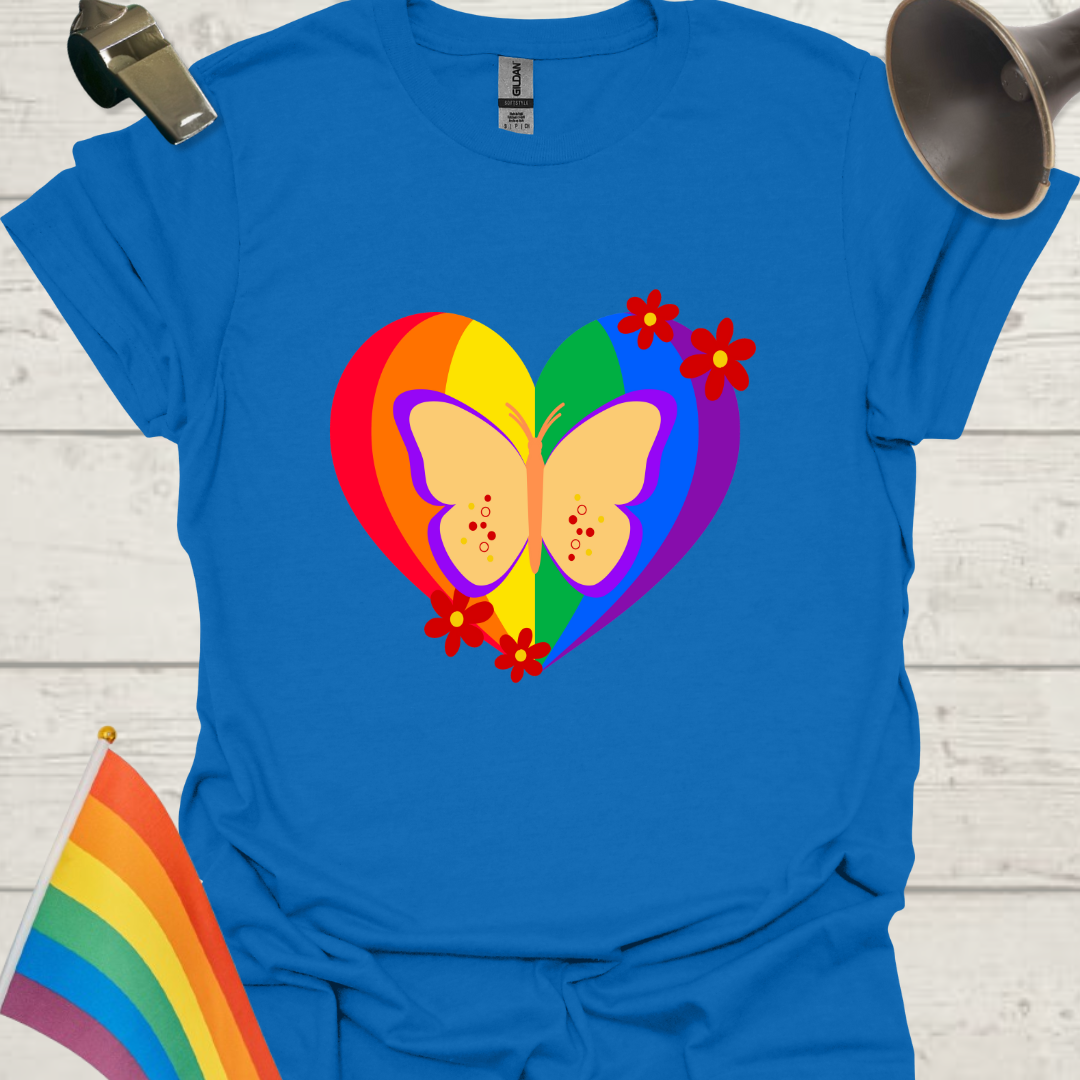 LGBT Pride Heart Butterfly and Flowers T-Shirt