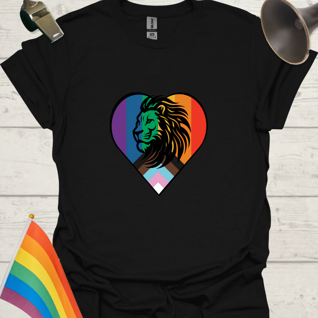 LGBTQ Pride Lion Progress Flag Colors Heart T-Shirt