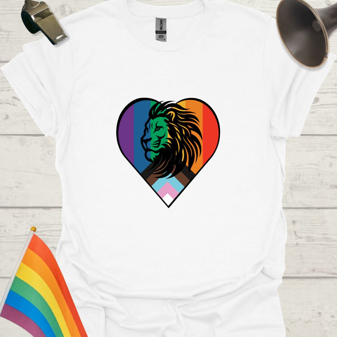 LGBTQ Pride Lion Progress Flag Colors Heart T-Shirt