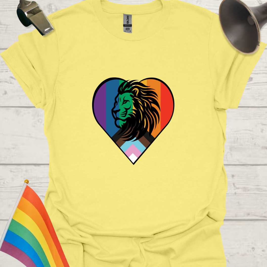 LGBTQ Pride Lion Progress Flag Colors Heart T-Shirt