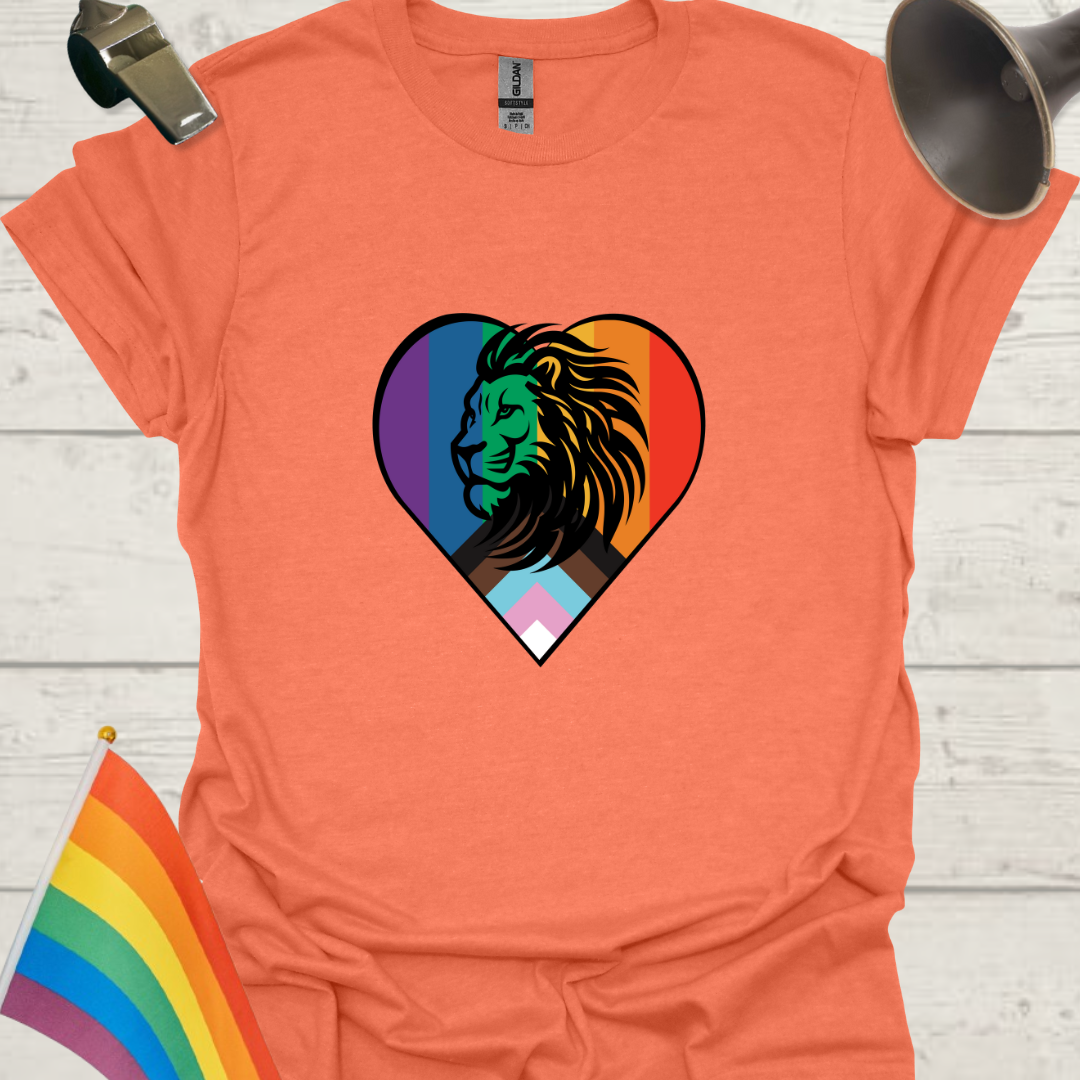 LGBTQ Pride Lion Progress Flag Colors Heart T-Shirt