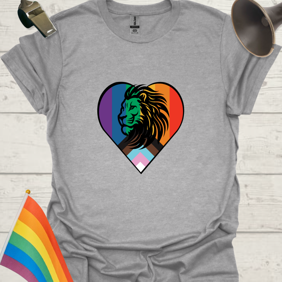 LGBTQ Pride Lion Progress Flag Colors Heart T-Shirt