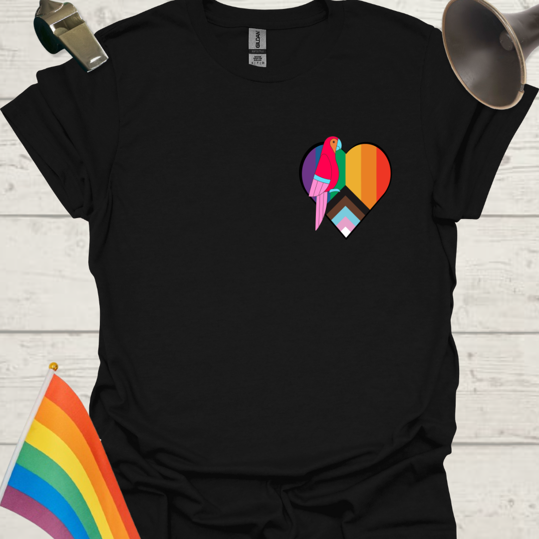 LGBTQ Pride Parrot, Progress Flag Colors Heart  T-Shirt