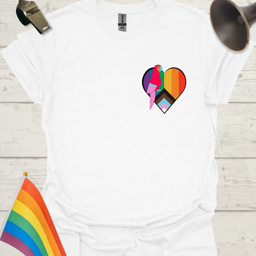 LGBTQ Pride Parrot, Progress Flag Colors Heart  T-Shirt