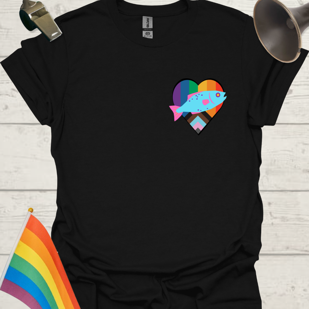 LGBTQ Pride Progress Flag colors Heart, Cute Fish T-Shirt