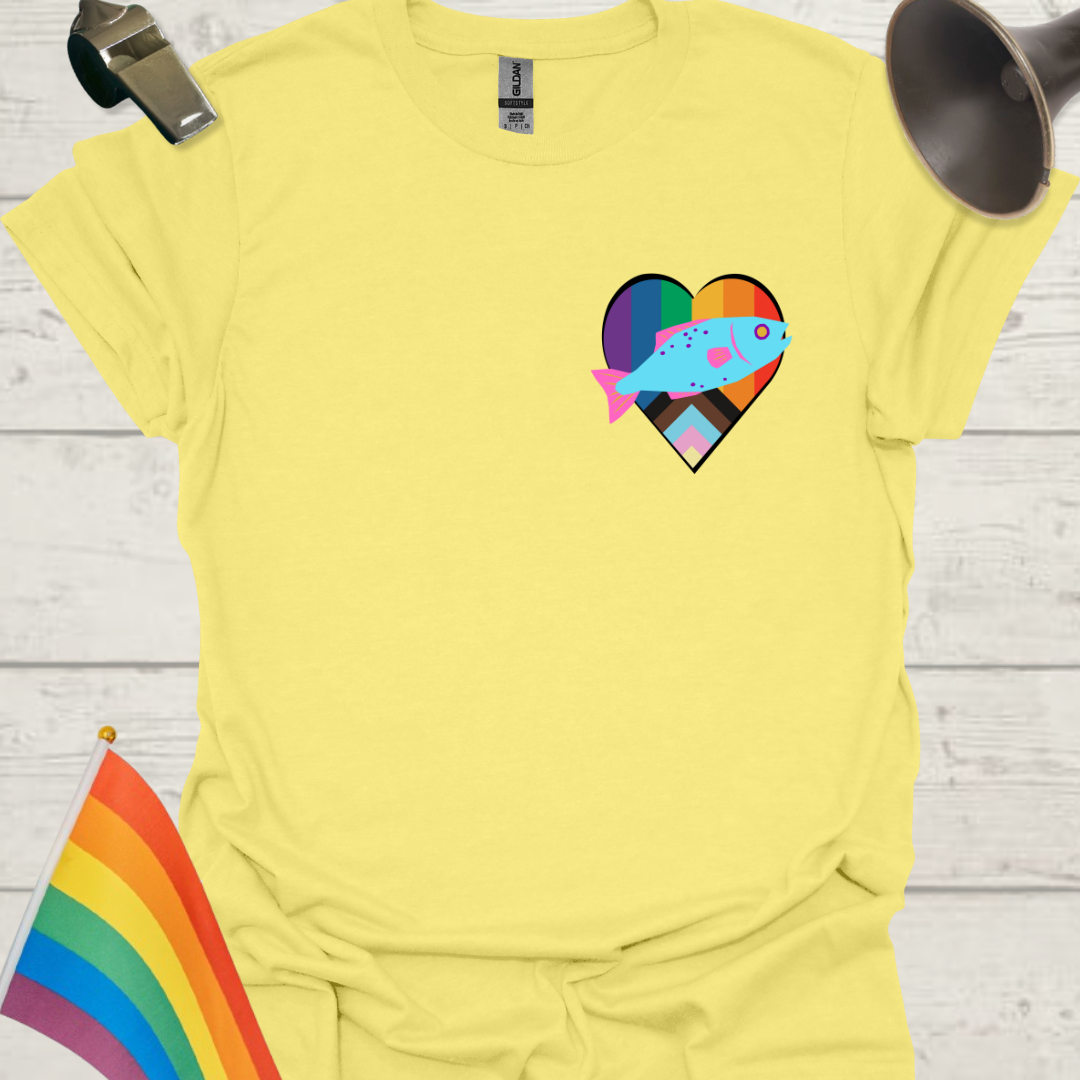 LGBTQ Pride Progress Flag colors Heart, Cute Fish T-Shirt
