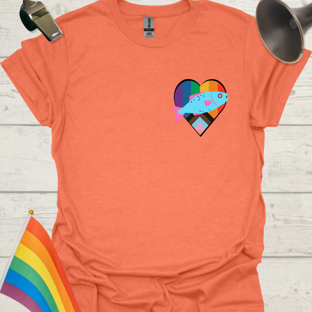 LGBTQ Pride Progress Flag colors Heart, Cute Fish T-Shirt