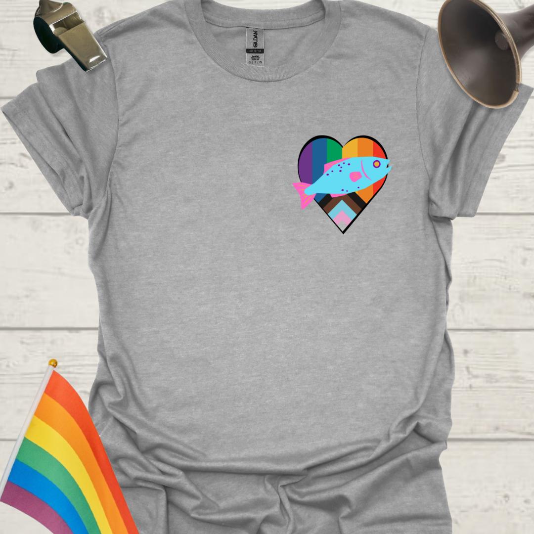 LGBTQ Pride Progress Flag colors Heart, Cute Fish T-Shirt