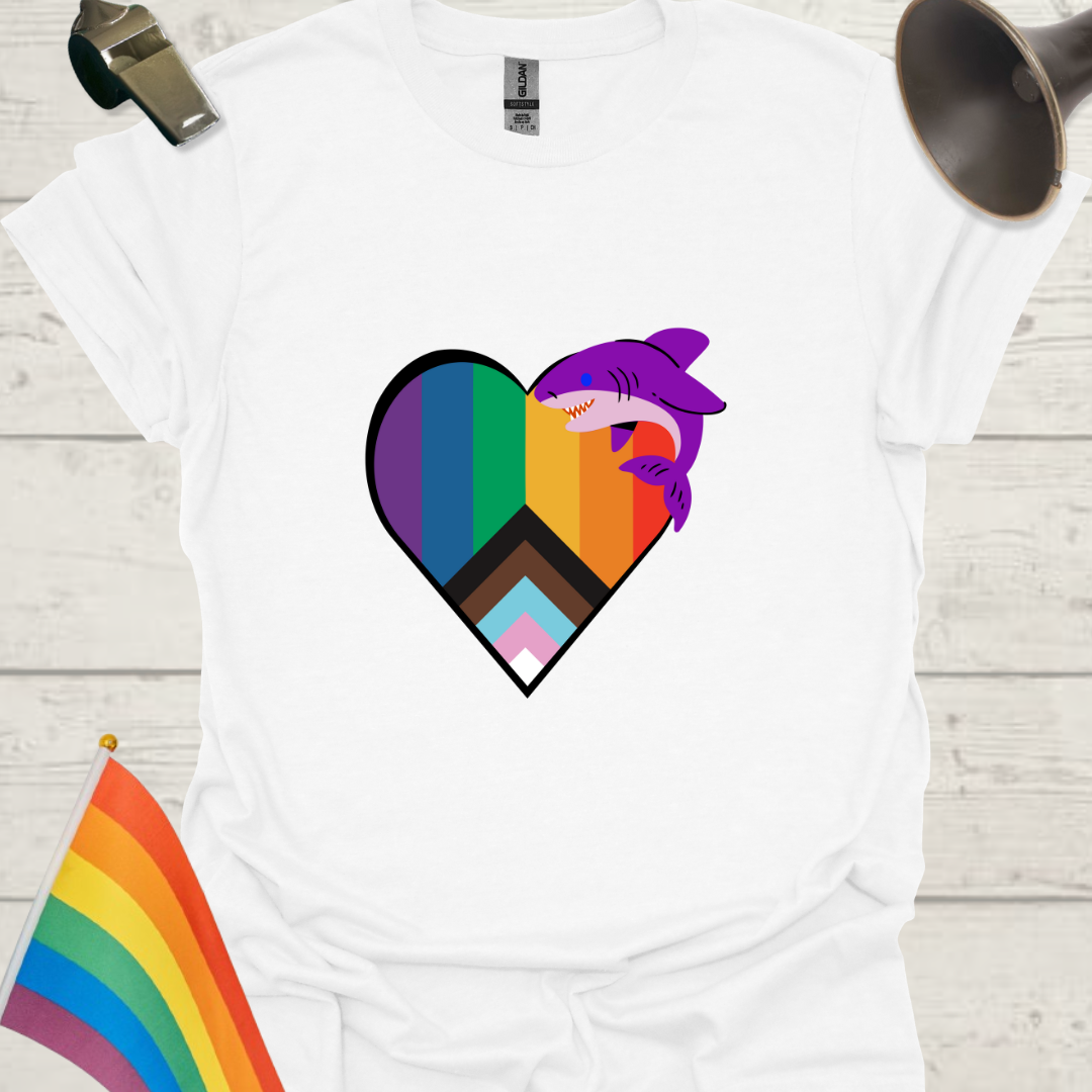 LGBTQ Pride Purple Shark Progress Flag Colors Heart T-Shirt