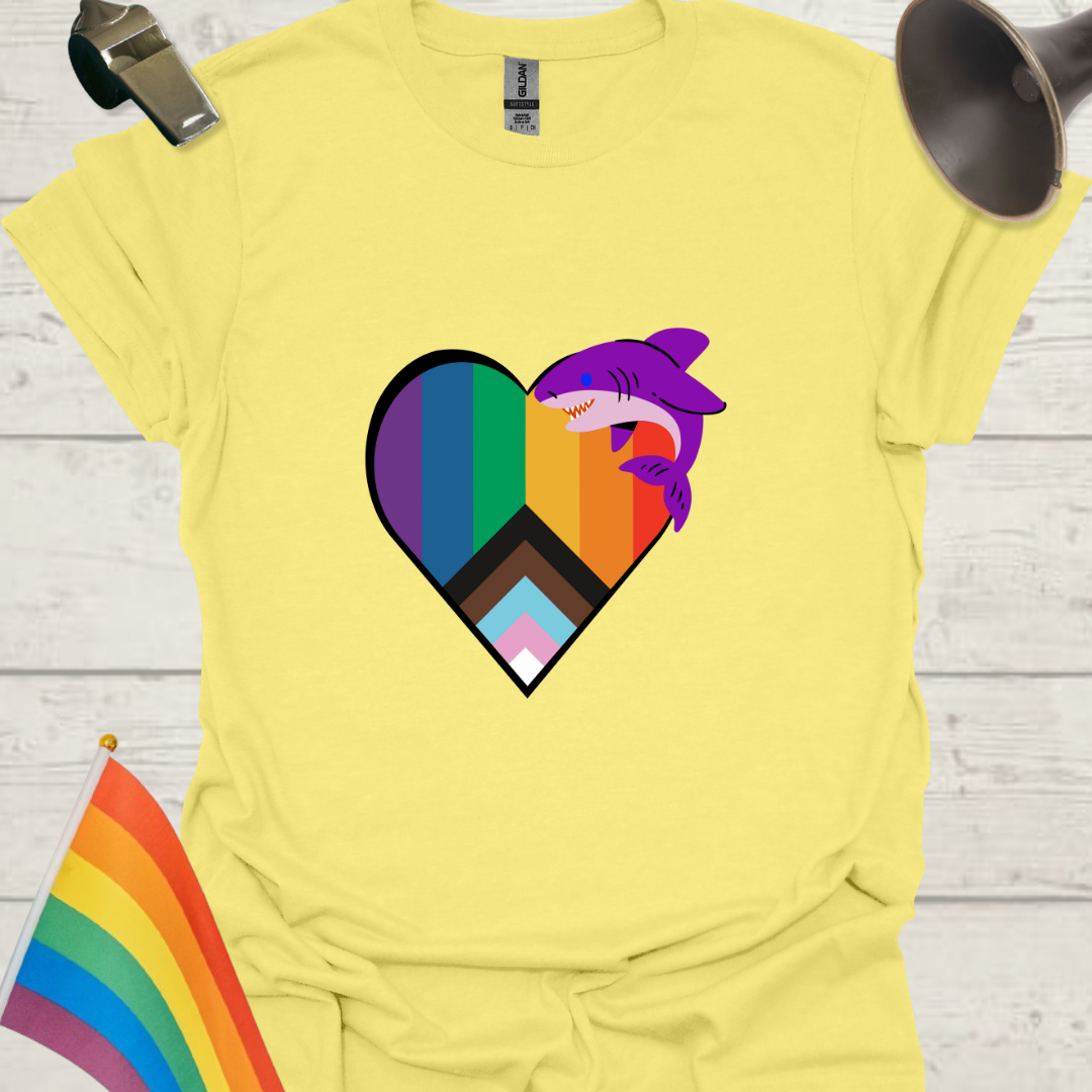 LGBTQ Pride Purple Shark Progress Flag Colors Heart T-Shirt