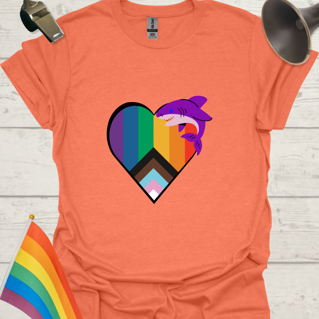 LGBTQ Pride Purple Shark Progress Flag Colors Heart T-Shirt