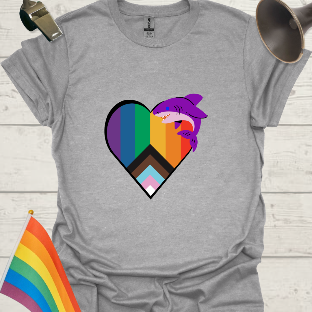LGBTQ Pride Purple Shark Progress Flag Colors Heart T-Shirt