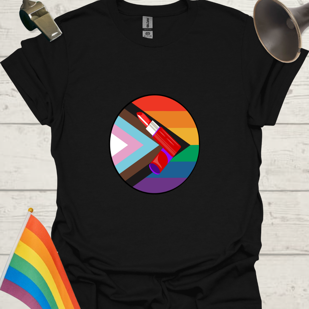 LGBTQ Pride Red Lipstick Progress Flag Colors Sphere T-Shirt