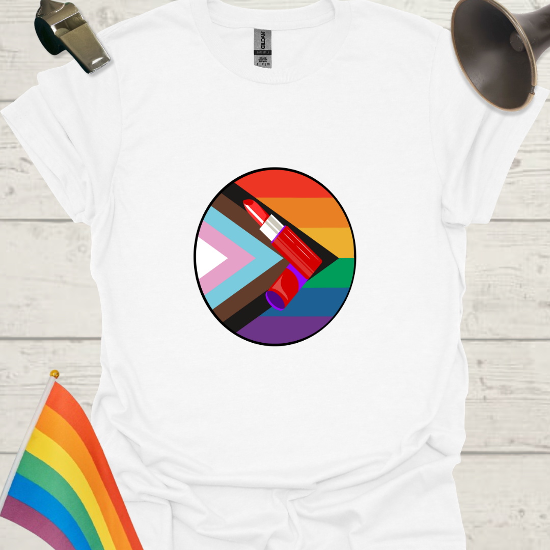 LGBTQ Pride Red Lipstick Progress Flag Colors Sphere T-Shirt