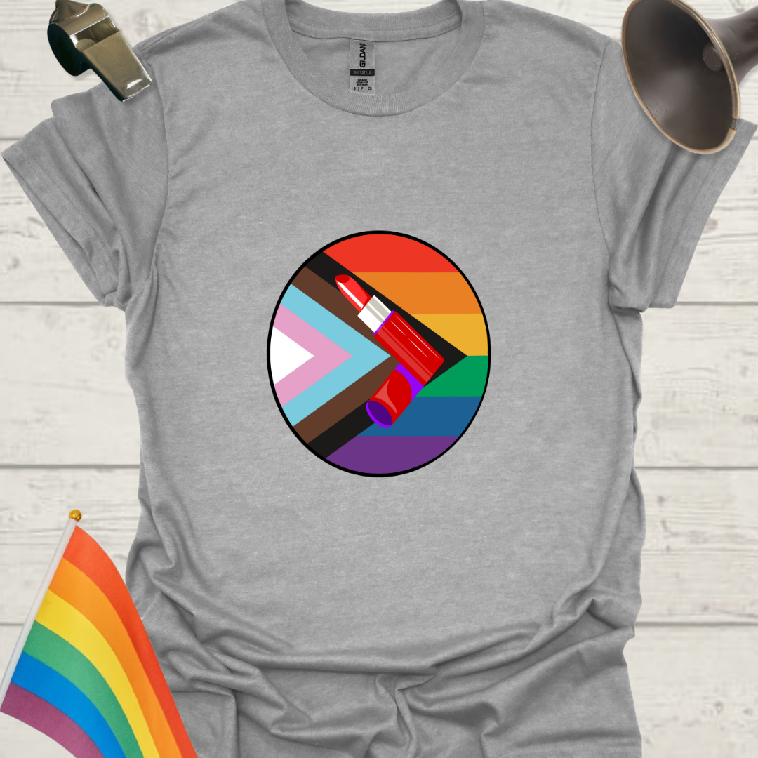 LGBTQ Pride Red Lipstick Progress Flag Colors Sphere T-Shirt