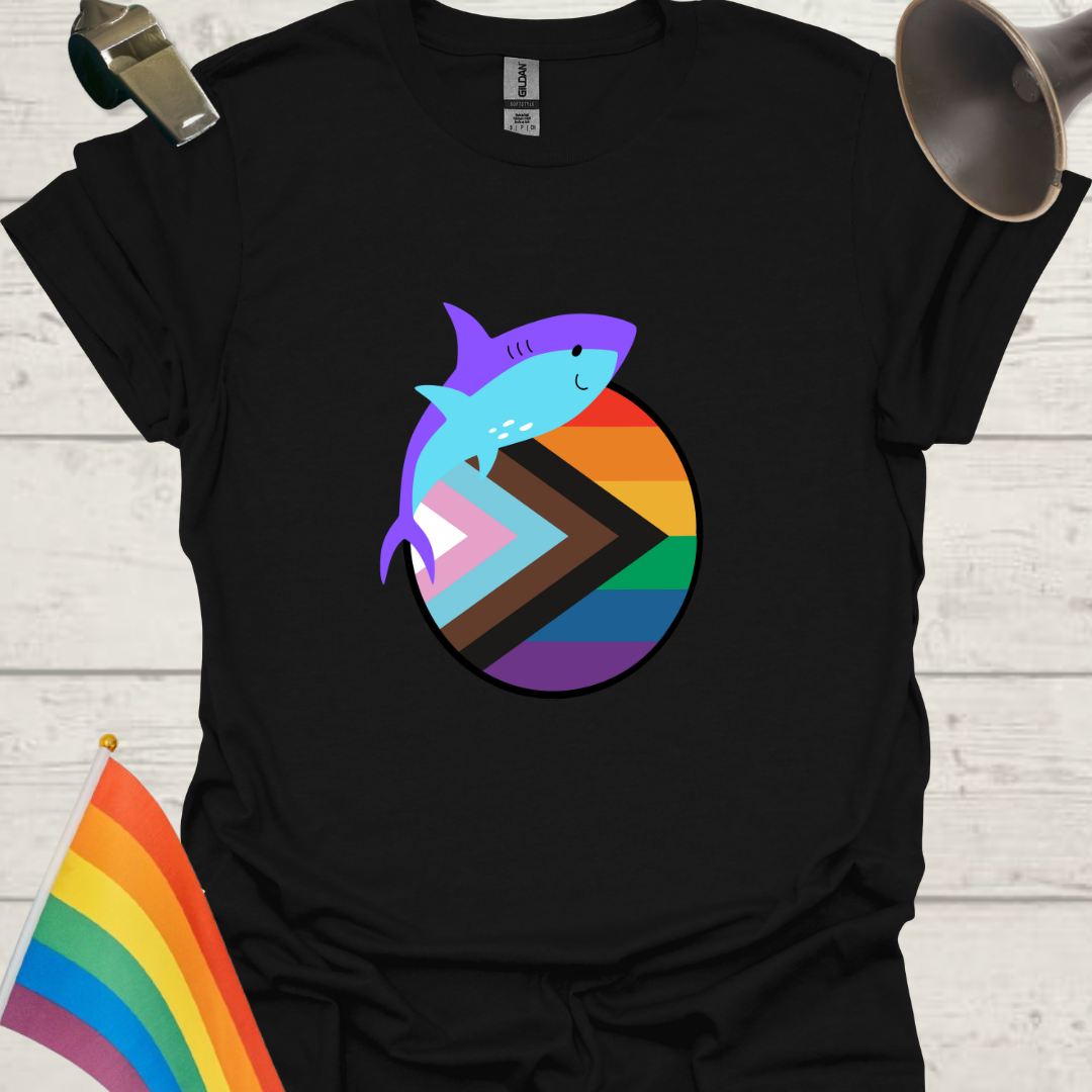 LGBTQ Pride Progress Flag colors, Sphere and Cute Shark T-Shirt