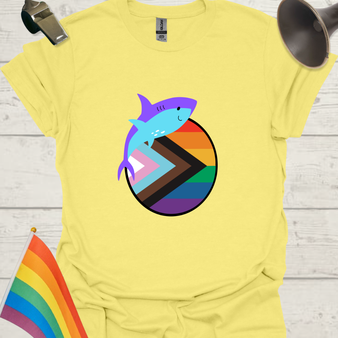 LGBTQ Pride Progress Flag colors, Sphere and Cute Shark T-Shirt