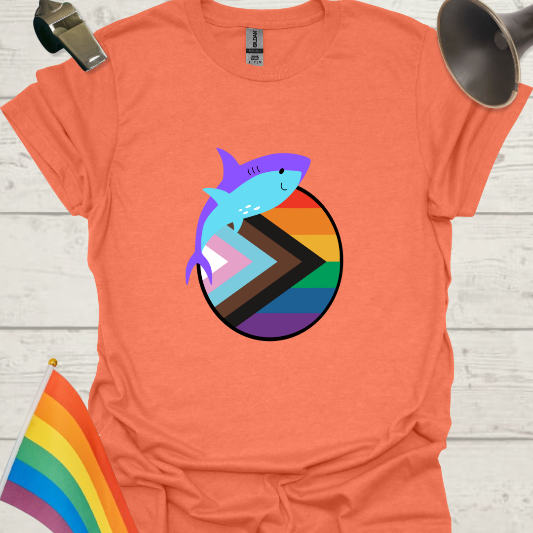 LGBTQ Pride Progress Flag colors, Sphere and Cute Shark T-Shirt
