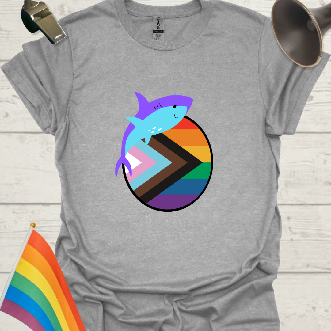 LGBTQ Pride Progress Flag colors, Sphere and Cute Shark T-Shirt