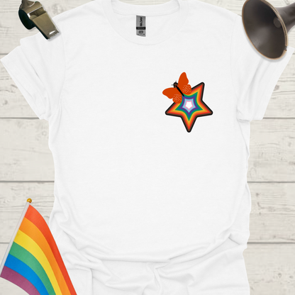 LGBTQ Pride Progress Flag colors, Star and Butterfly T-Shirt