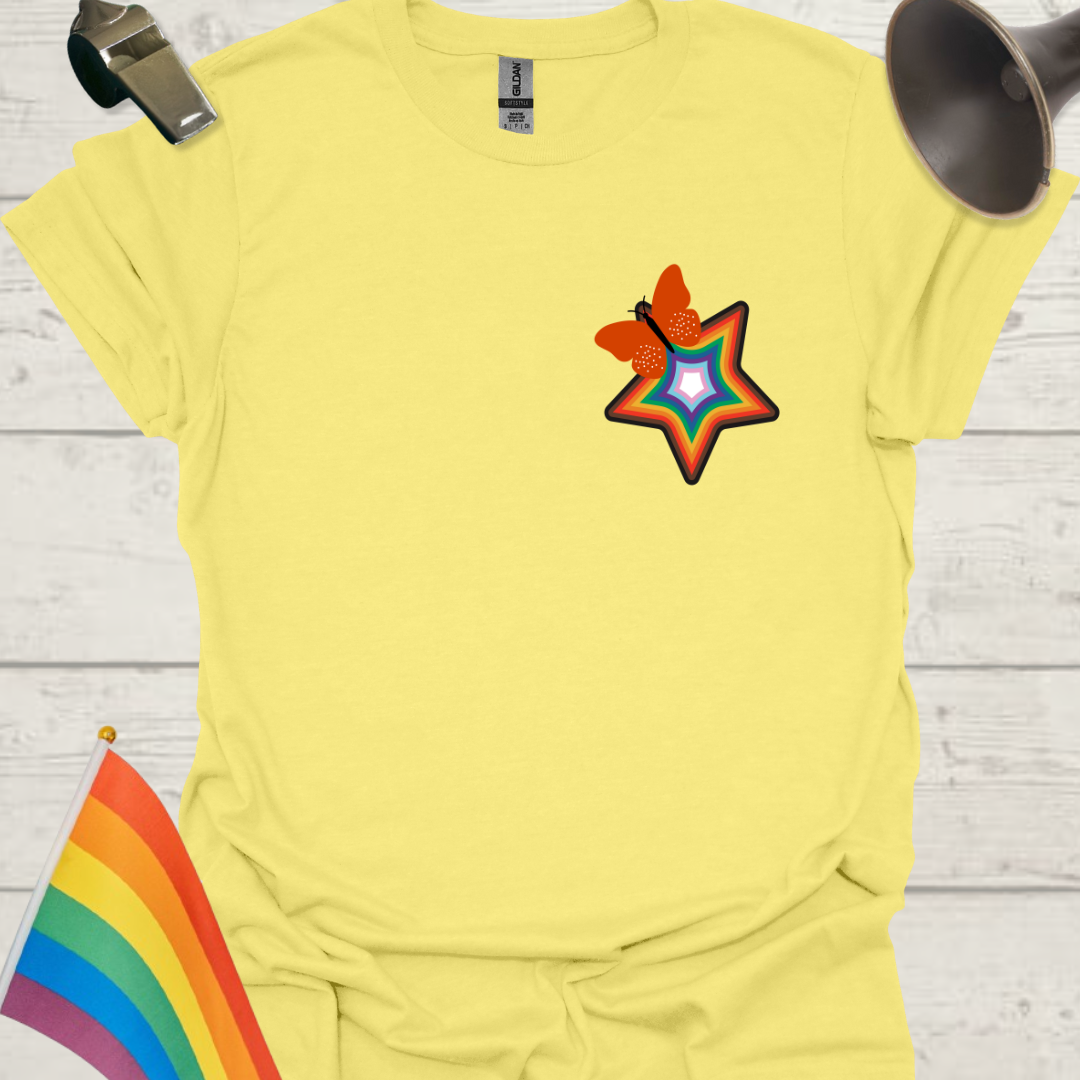 LGBTQ Pride Progress Flag colors, Star and Butterfly T-Shirt